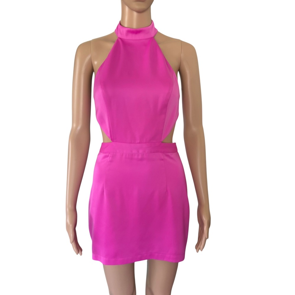 NBD Fuchsia Pink Halter Cut-Out Mini Dress HOCO Party S Glam Barbiecore